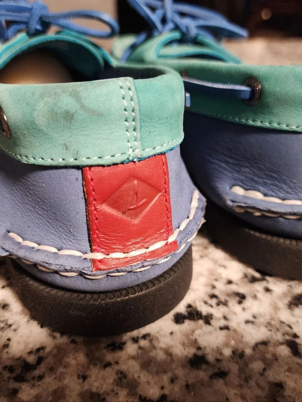 Sperry Teal Green and Navy Blue Two-Tone Leather Boat Shoes